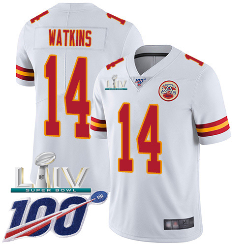 Kansas City Chiefs Nike #14 Sammy Watkins White Super Bowl LIV 2020 Men Stitched NFL 100th Season Vapor Untouchable Limited Jersey->kansas city chiefs->NFL Jersey